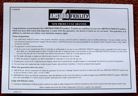 Amstrad SRX400 guarantee