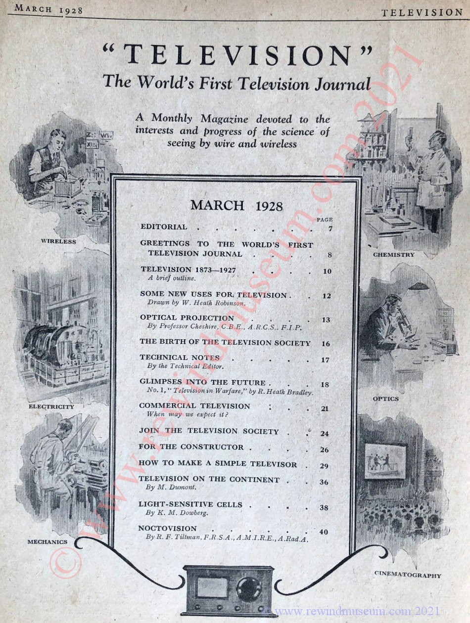 Television Magazine 1928, Vol. 1, No 1. Contents.