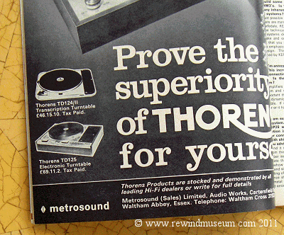 Thorens 124 advert from Hi Fi Sound magazine Feb. 1970.