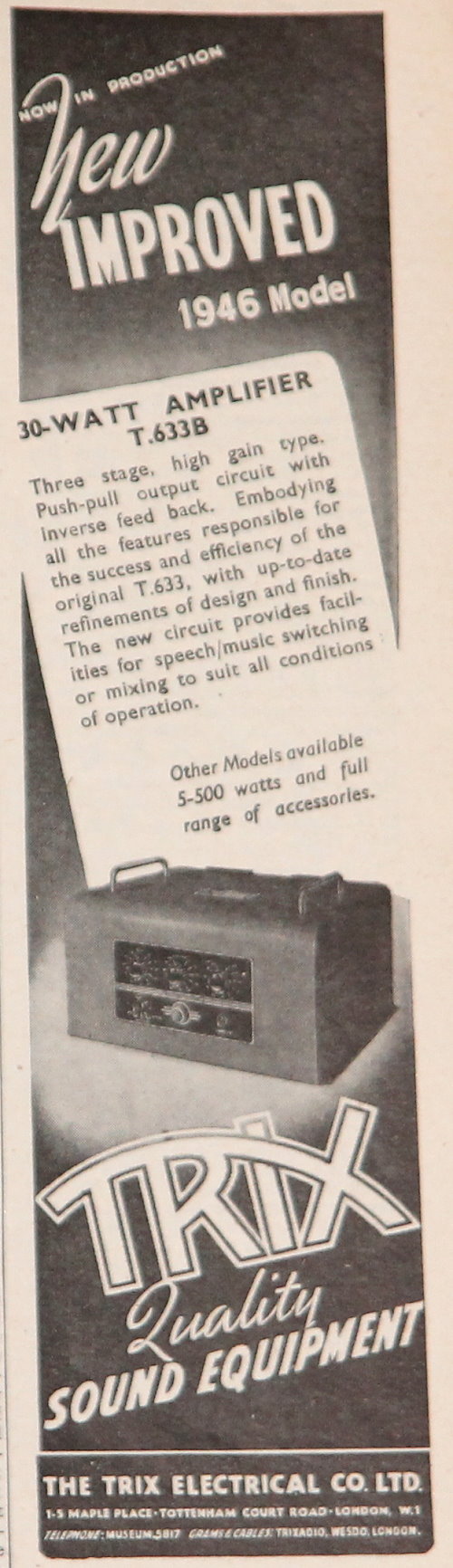1946 Trix T.633B Amplifier advert