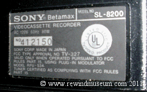 Sony SL8200 serial number plate