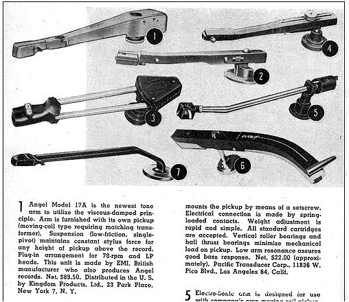 Angel 17A Unipivot Transcription Pickup Arm advert. Popular Electronics October 1955.