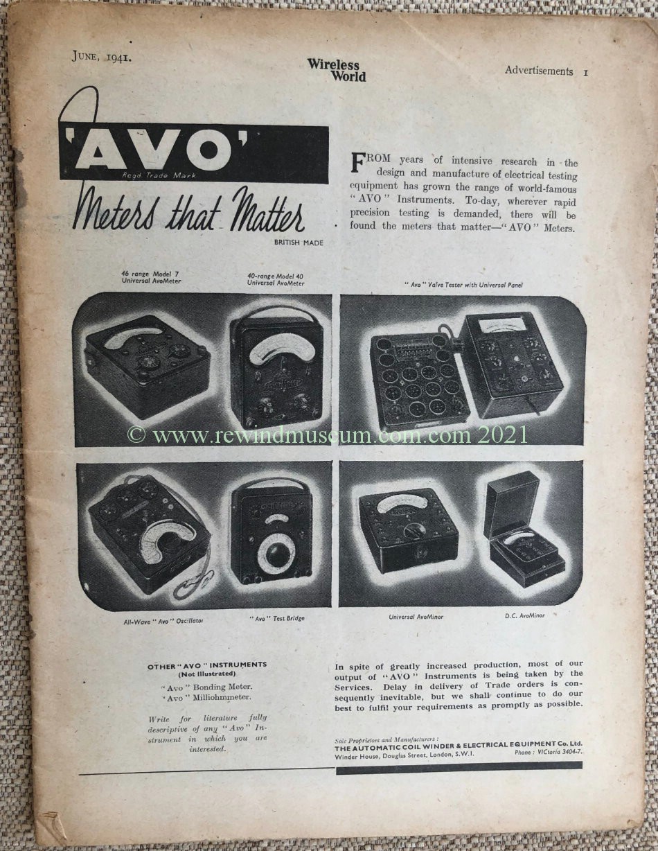 Avo Universal AvoMeter Model 7 advert. June 1941