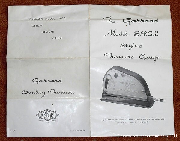 Garrard Stylus Gauge S.P.G.2 leaflet