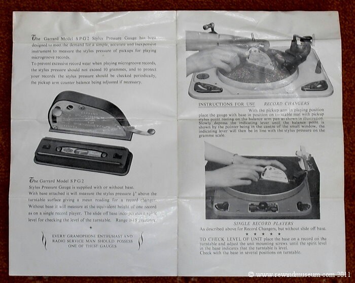 Garrard Stylus Gauge S.P.G.2 leaflet