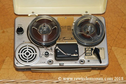 Old vintage reel-to-reel player. Tape recorder with spools. Bobbin