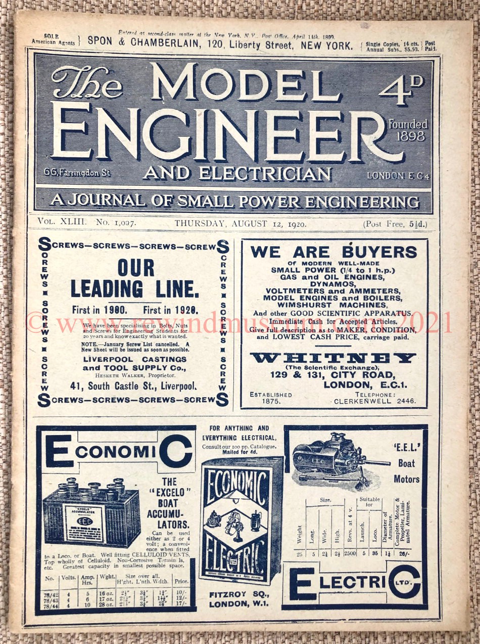 The Model Engineer. August 1920.