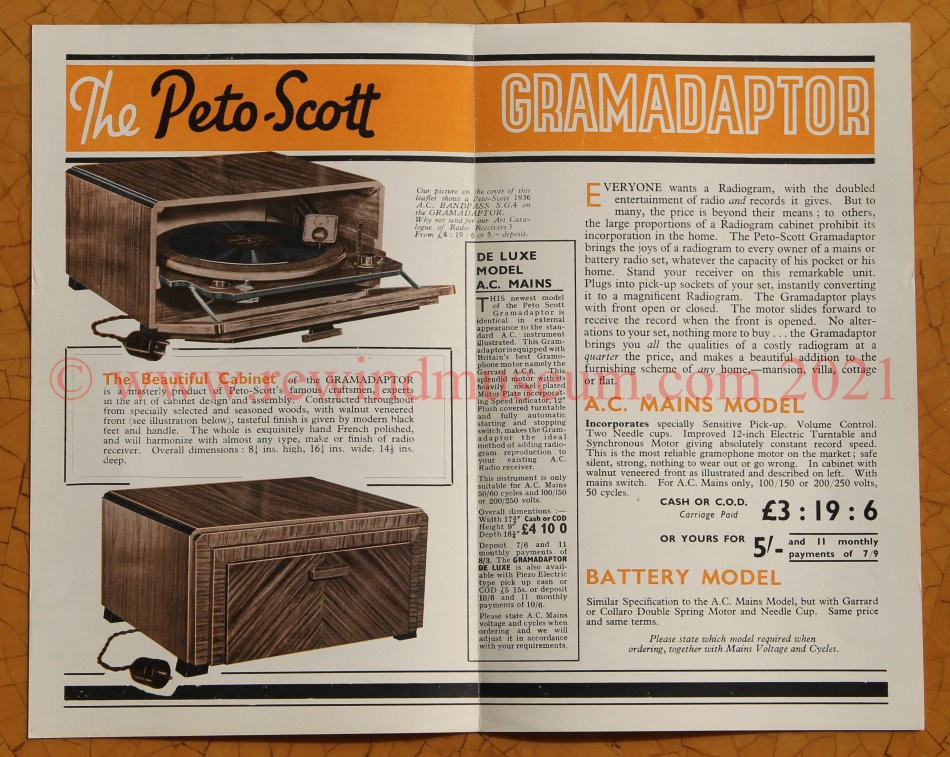 The Peto Scott Gramadapter leaflet from 1936