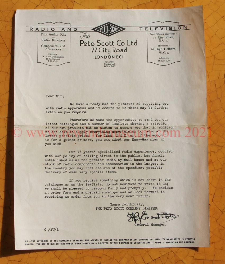 The Peto Scott Letter from 1936