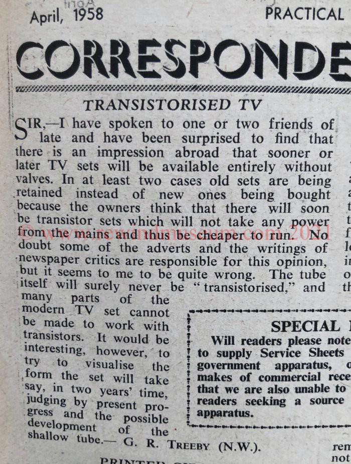 Practical Television magazine. April 1958.