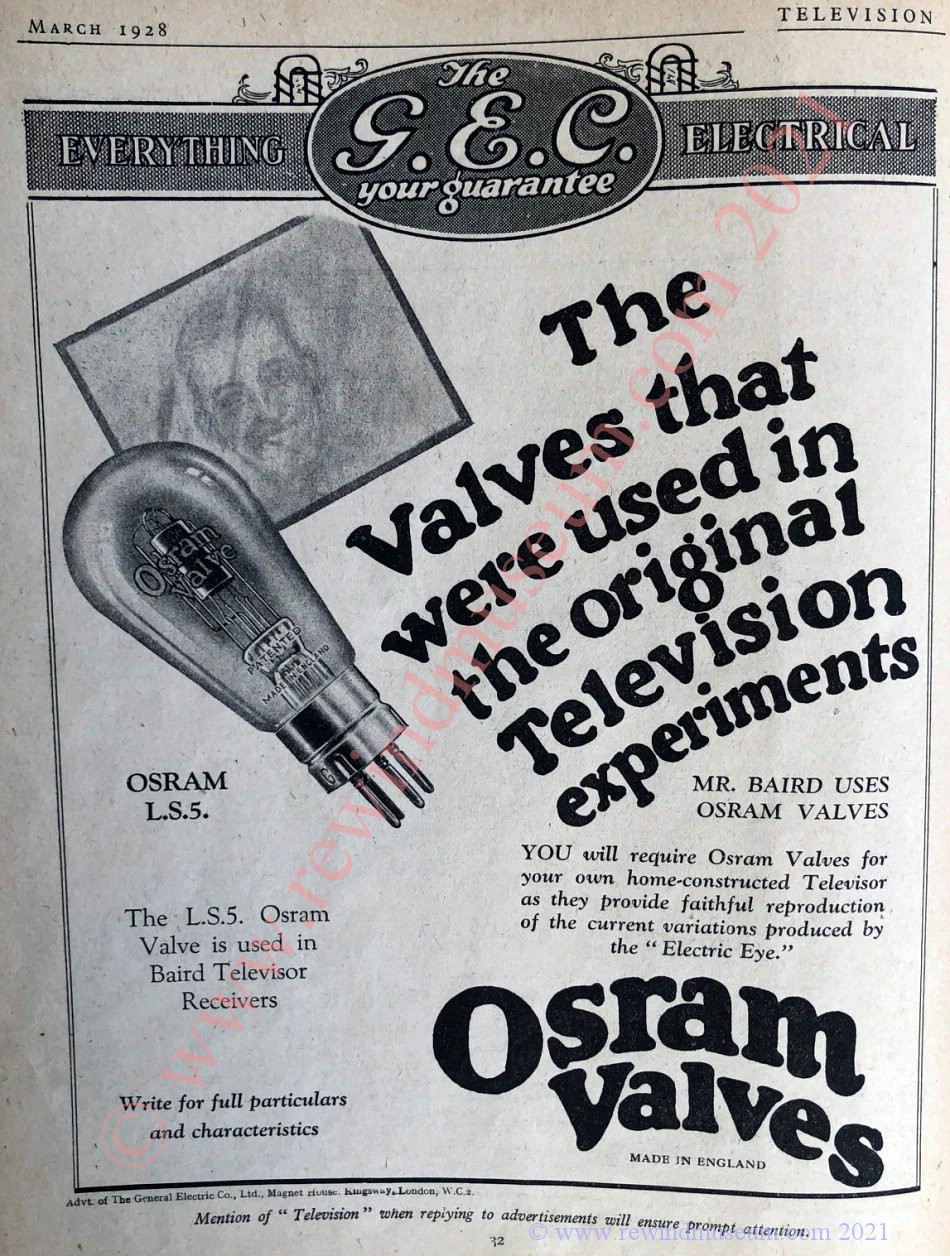 Television Magazine 1928, Vol. 1, No 1. GEC advert.