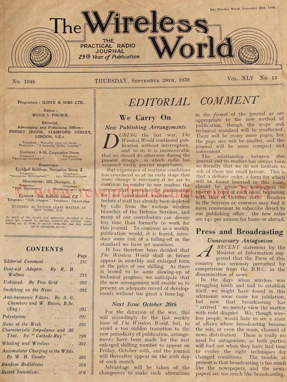 Wireless World. September 1939